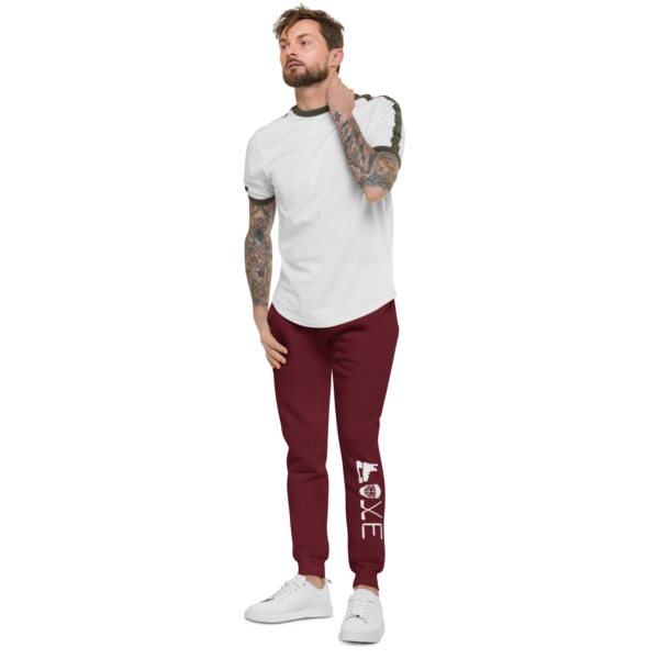 unisex-fleece-sweatpants-maroon-left-front-630542354a85b.png