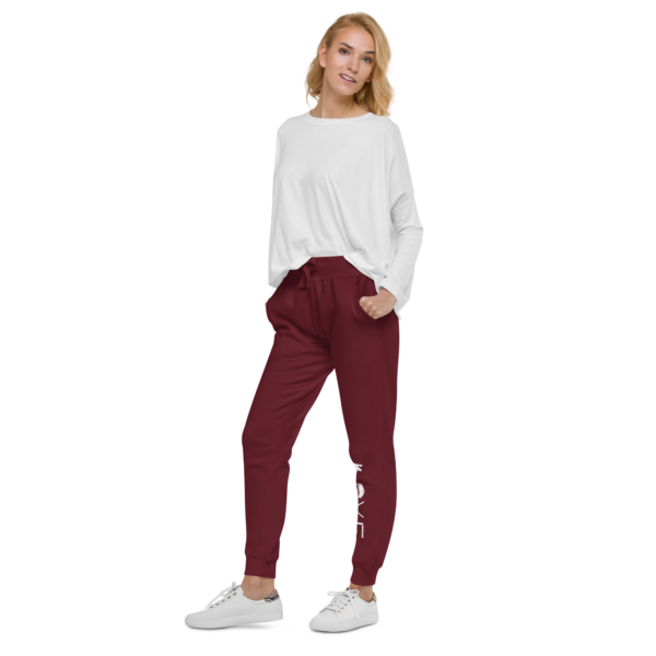 unisex-fleece-sweatpants-maroon-left-front-630542354c36b.png